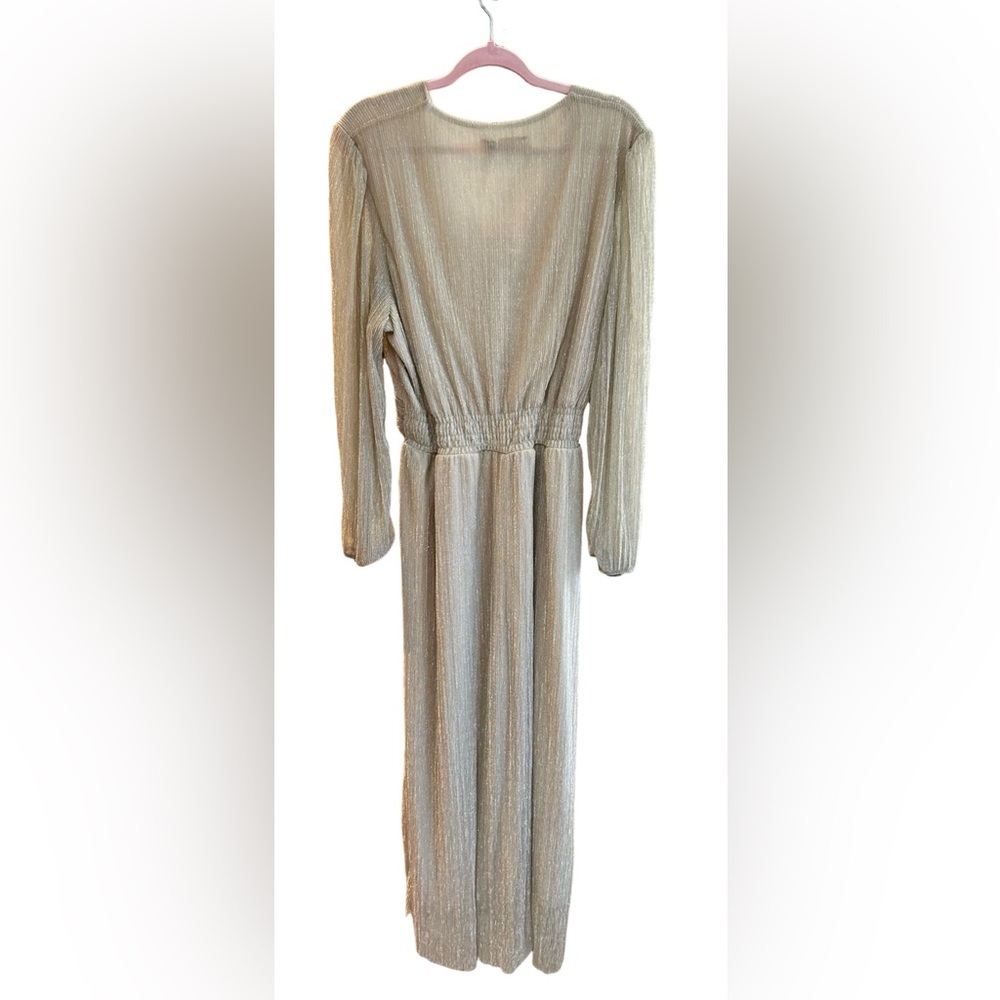 Carla Conti Made in Italy Gold Metallic Pleated Empire Waist Maxi Dress 2X NWT - Picture 3 of 10